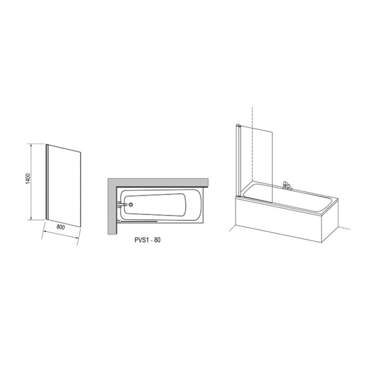 RAVAK Pivot Шторка для ванны PVS1-80 белая + транспарент