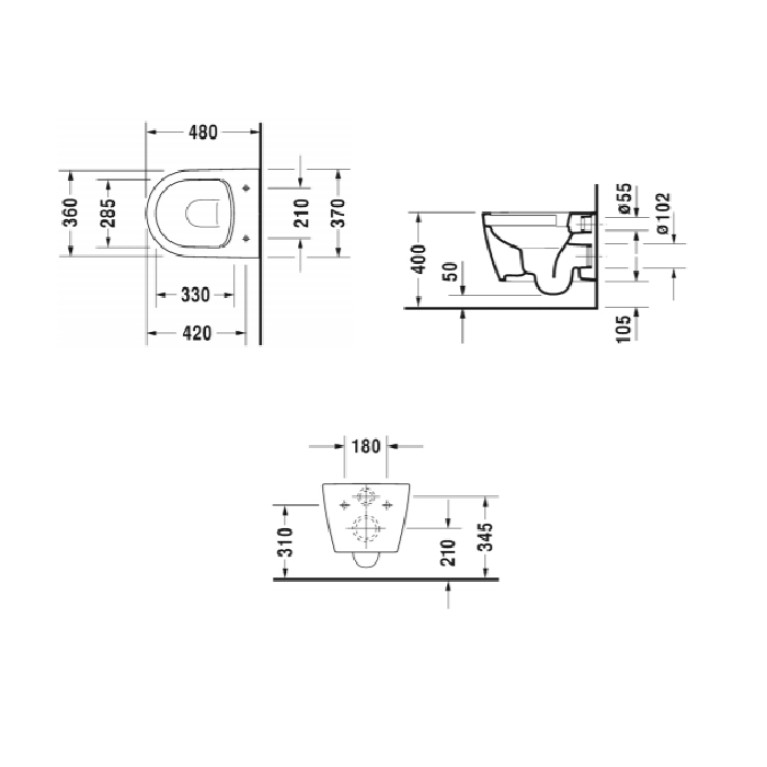 Duravit ME by Starck Комплект: унитаз подвесной Compact Rimless, 370x480 мм 253009 + сиденье с микролифтом: 002019 цвет: белый (Спец.цена из наличия)