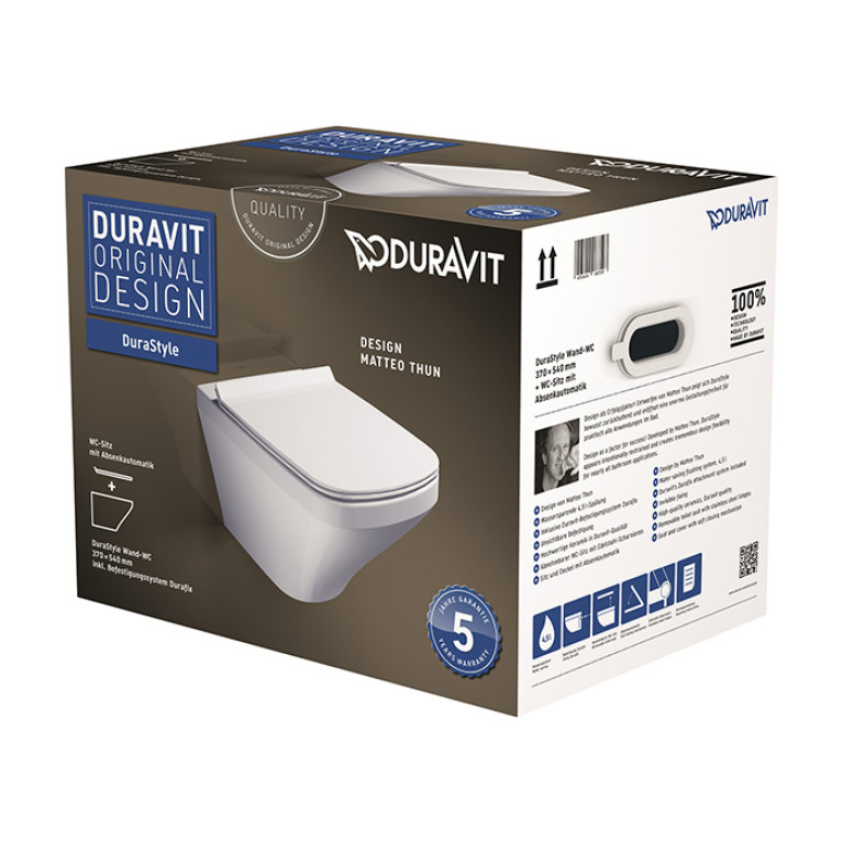 Duravit DuraStyle Комплект: унитаз подвесной 540х370 мм, 255209 + сиденье с микролифтом 006379,  цвет белый (СПЕЦЦЕНА)