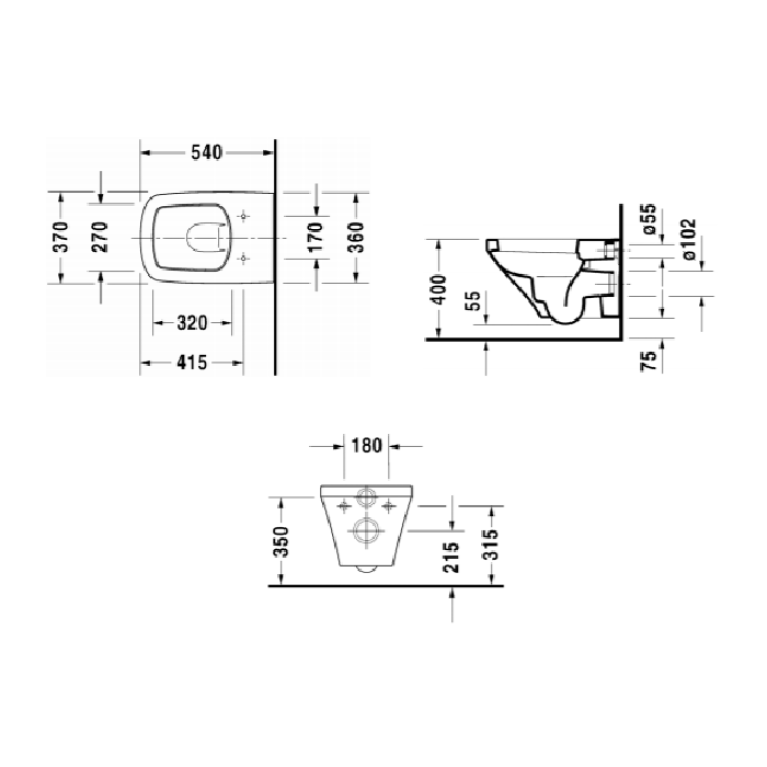 Duravit DuraStyle Комплект: унитаз подвесной 540х370 мм, 255209 + сиденье с микролифтом 006379,  цвет белый (СПЕЦЦЕНА)