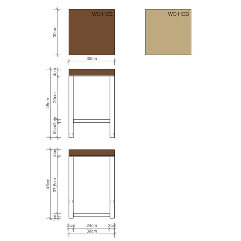 Decor Walther Wood HM Табурет 30x30x44см, цвет: сталь полированная / темный ясень