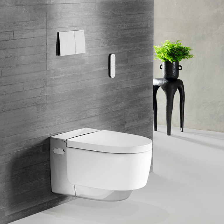 Geberit AquaClean Mera Comfort Унитаз-биде подвесной, белый / KeraTect, декор. панель: хром глянцевый (замена 146.214.21.1)
