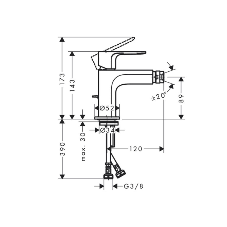 HANSGROHE REBRIS E Смеситель для биде на 1 отверстие, однорычажныйс д/клапаном, цвет черный матовый
