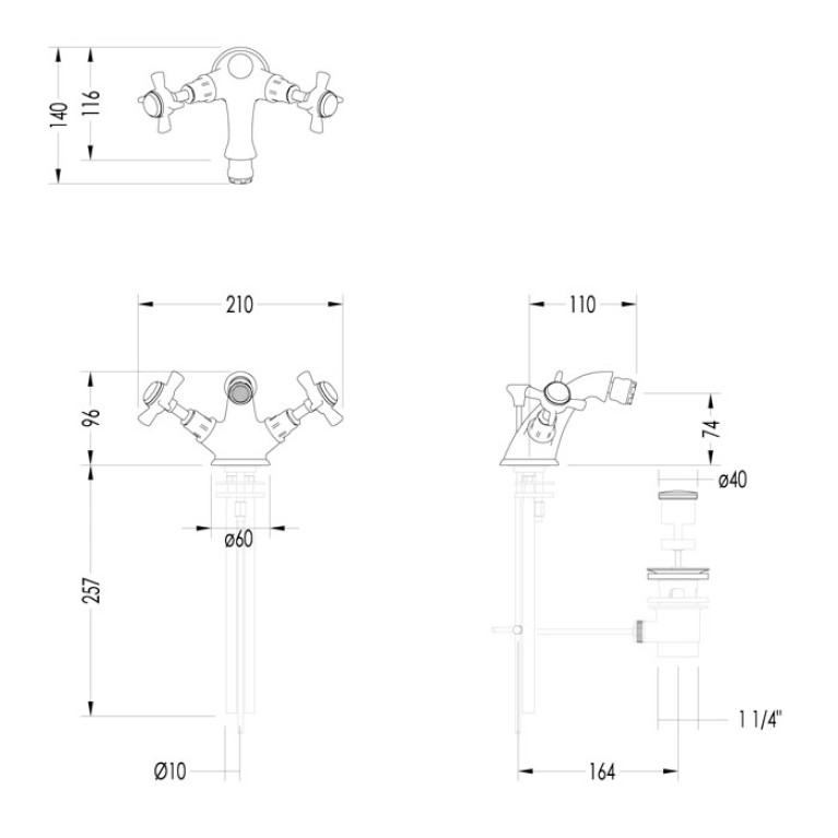Devon  Devon Coventry Смеситель для биде с донным клапаном, жёсткая (трубка) подводка воды (Цвет: светлое золото)