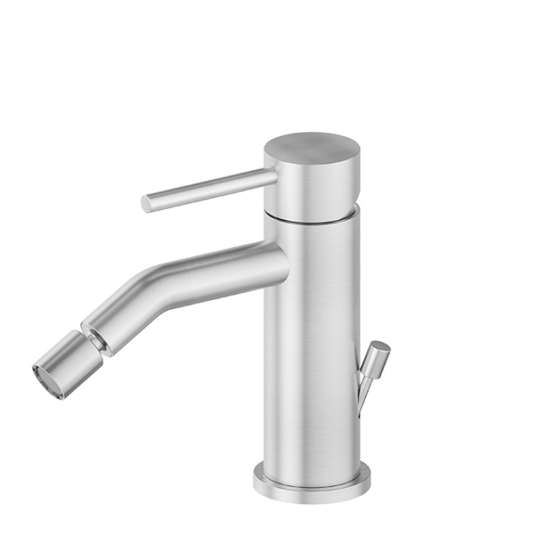 Newform X-Steel 316 Смеситель для биде на 1 отверстие с донным клапаном, излив 134мм, цвет: нержавеющая сталь