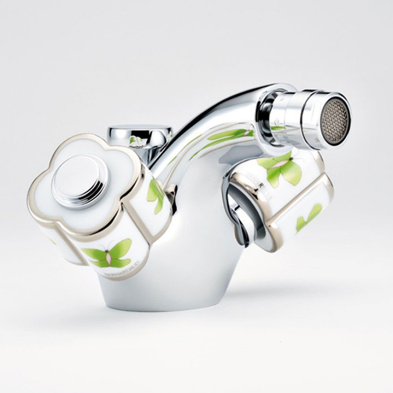 THG CAPUCINE VERT DECOR PLATINE Смеситель для биде на 1 отверстие, с донным клапаном, декор платина/зеленый, цвет хром