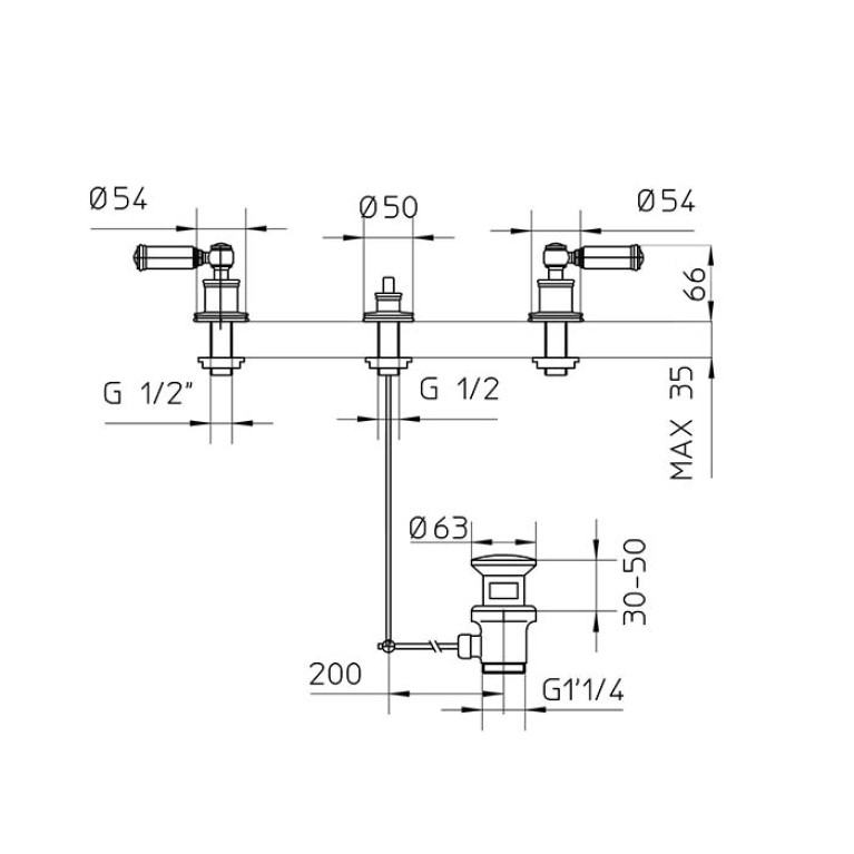 Bossini Liberty Смеситель для биде на 3 отверстия с заглушкой 1&rdquo;1/4, цвет: хром