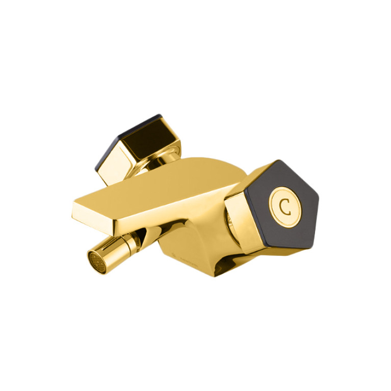 Newform ParkLE Смеситель для биде на одно отверстие с донным клапаном, цвет:   PVD glossy gold + черный матовый