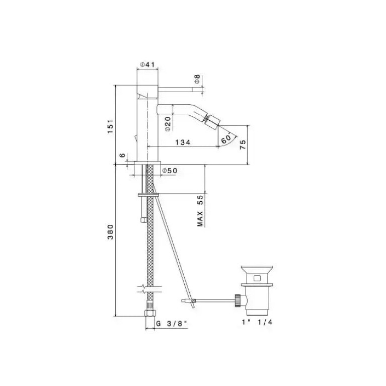 Kerama Marazzi Смеситель для биде ETERNA однорычажный с донным клапаном 3/8&rdquo;, брашированная медь, pvd