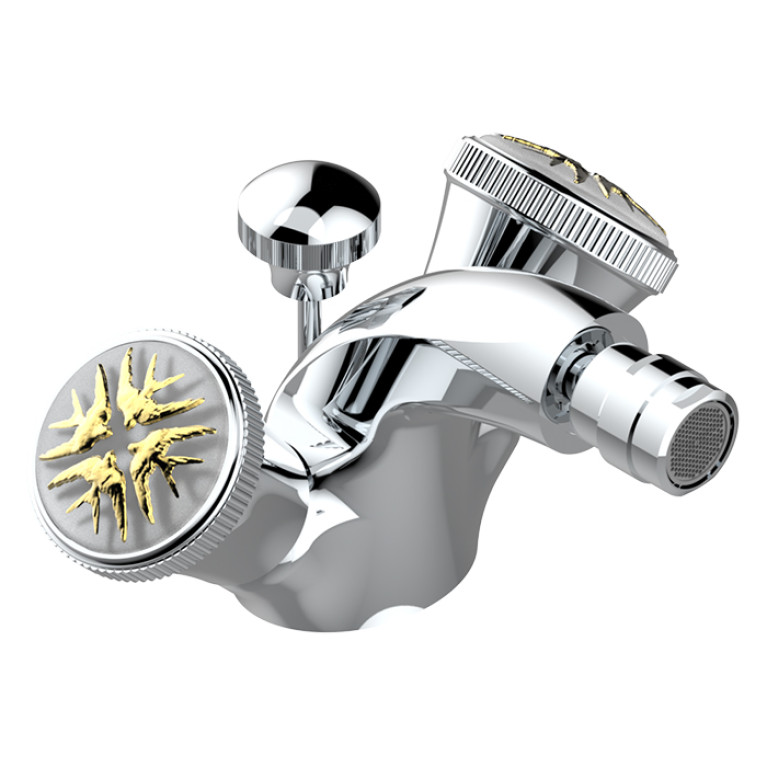 THG HIRONDELLES GOLD STAMPED Смеситель для биде на 1 отверстие, двухвентильный, с донным клапаном, цвет хром