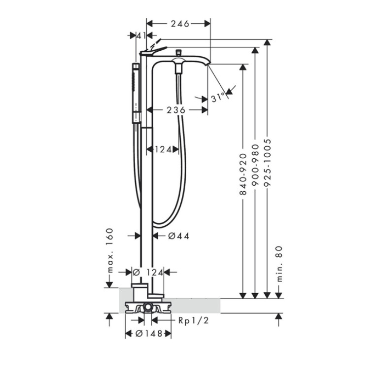 HANSGROHE VIVENIS Смеситель для ванны наполньный, с ручной лейкой, цвет черныц матовый