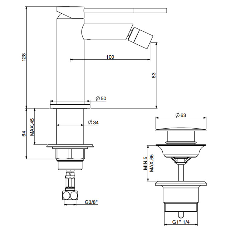 GATTONI CIRCLE TWO Смеситель для биде на 1 отверстие, с донным клапаном, цвет Brushed nickel