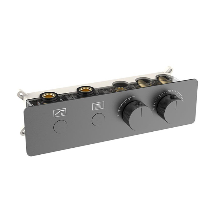 NEMO NM-8051BG Термостатический встраиваемый смеситель для душа из стены на 2 потребителя, brush gun metal