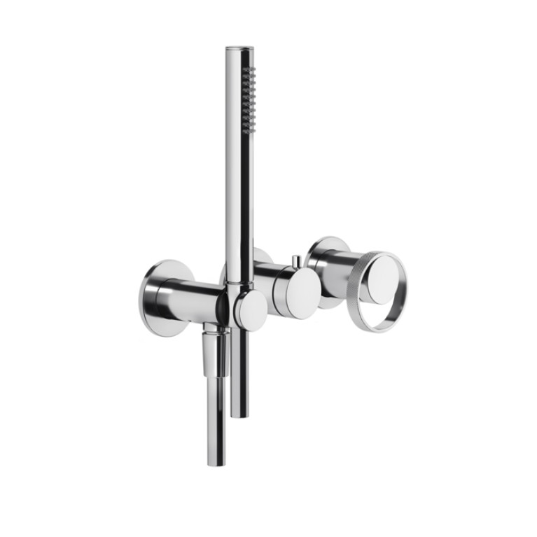 Gessi Anello Встраиваемый однорычажный смеситель на 2 выхода с перекл., ручным душем с держателем и выводом воды (внешние части), цвет: хром