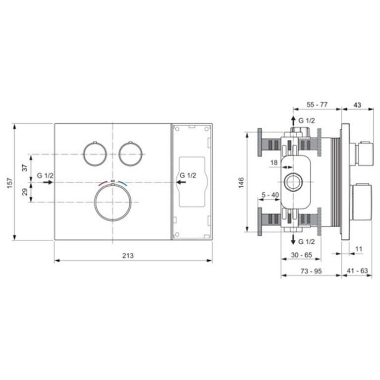Ideal Standard Ceratherm Navigo Solos Смеситель для душа, встраиваемый, термостатический, без комплектом EASY-BOX A1000NU, цвет: PVD Brushed Gold