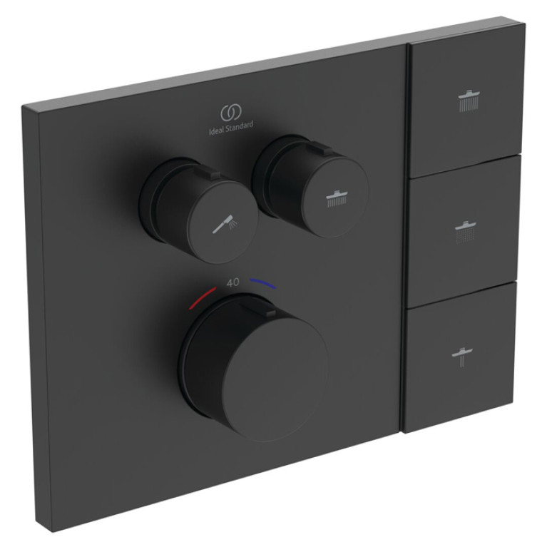 Ideal Standard Ceratherm Navigo Solos Смеситель для душа, встраиваемый, термостатический, без комплектом EASY-BOX A1000NU, цвет: Черный матовый