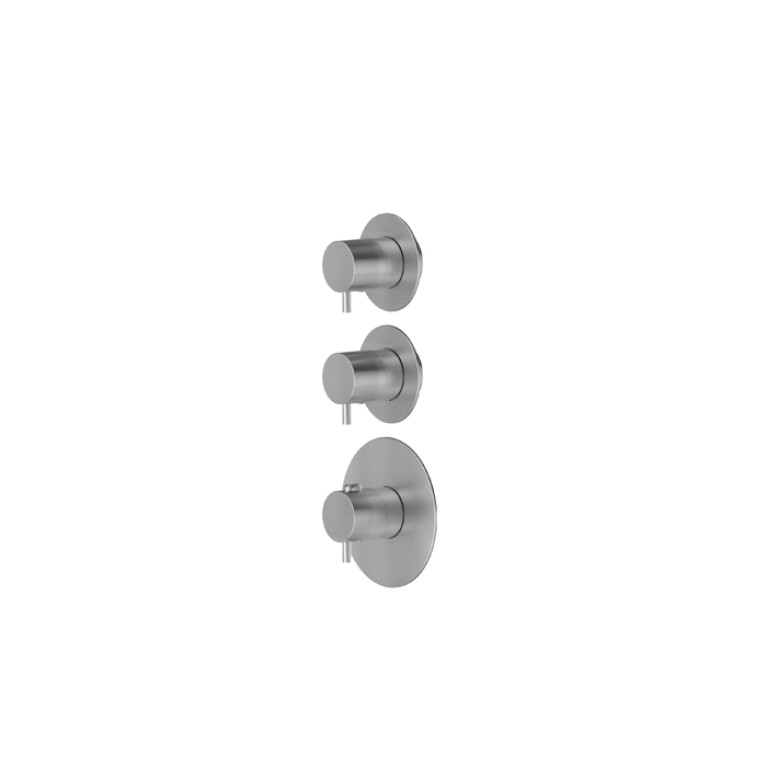 Newform X-Steel 316 Внешняя часть термостатического смесителя на 2 потока с отдельными ручками запорного вентиля, цвет: нержавеющая сталь