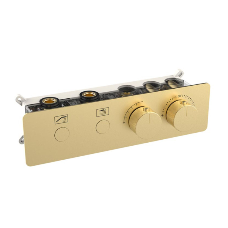 NEMO NM-8051BG Термостатический встраиваемый смеситель для душа из стены на 2 потребителя, BRUSH GOL