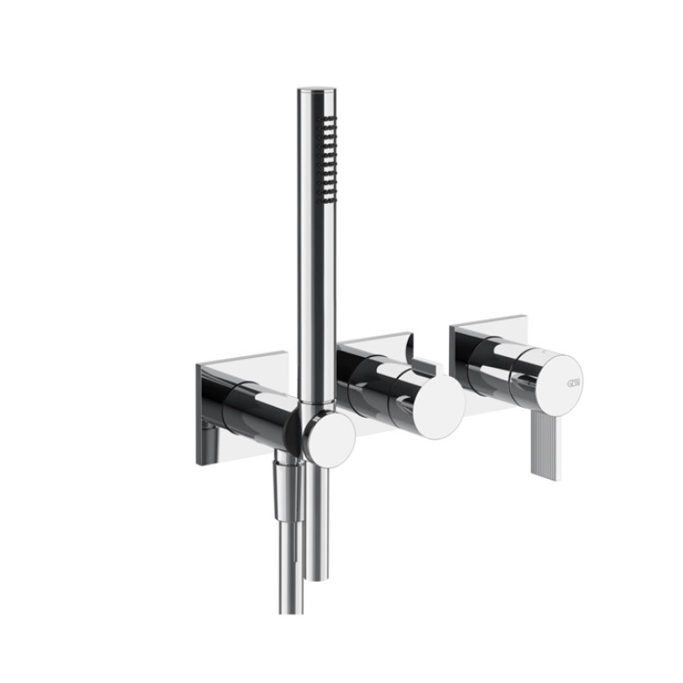 GESSI  INVERSO RIGATO Внешняя часть настенного смесителя для душа на 2 выхода с перекл и ручным душем , цвет: хром
