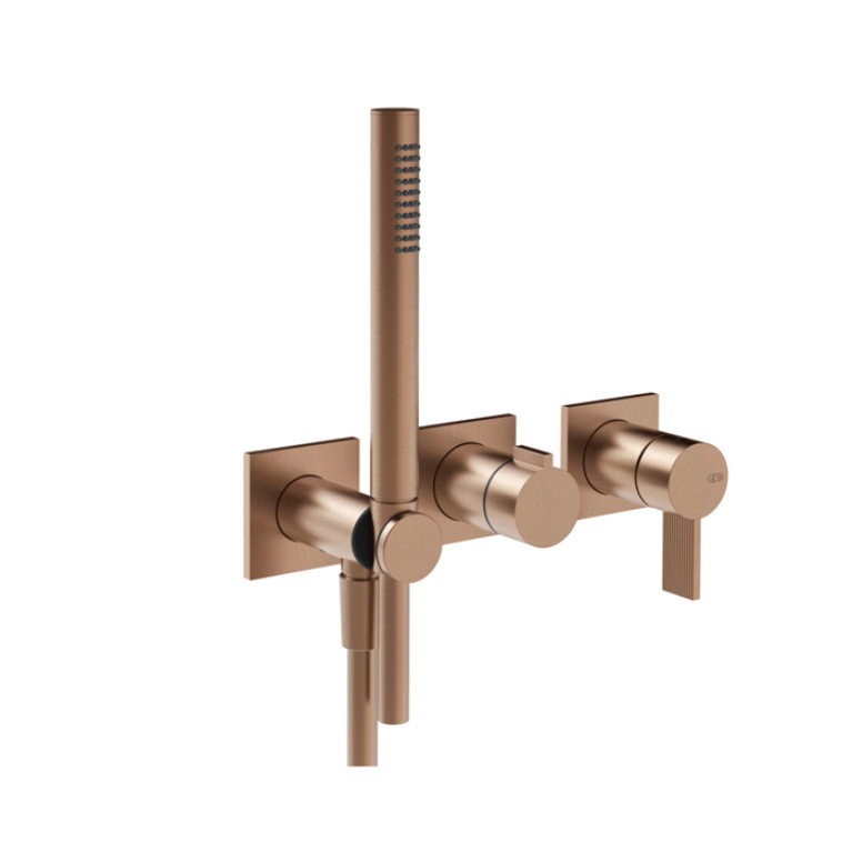 GESSI  INVERSO RIGATO Внешняя часть настенного смесителя для душа на 2 выхода с перекл и ручным душем , цвет: Copper Brushed PVD