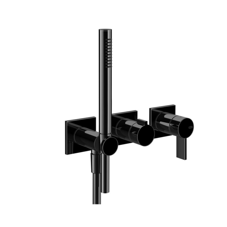 GESSI  INVERSO RIGATO Внешняя часть настенного смесителя для душа на 2 выхода с перекл и ручным душем , цвет: Black Metal PVD