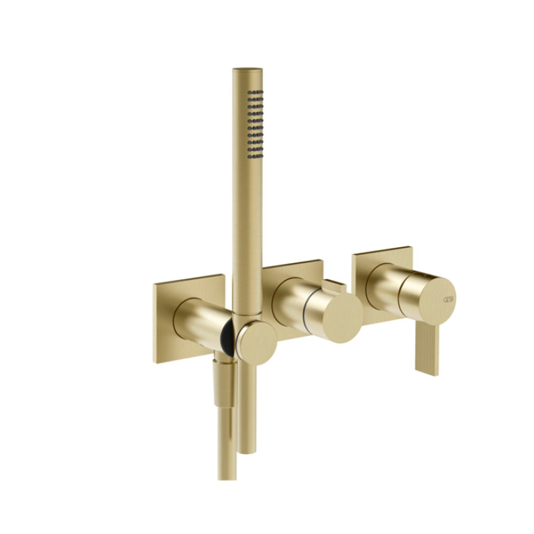 GESSI  INVERSO RIGATO Внешняя часть настенного смесителя для душа на 2 выхода с перекл и ручным душем , цвет: Brass Brushed PVD