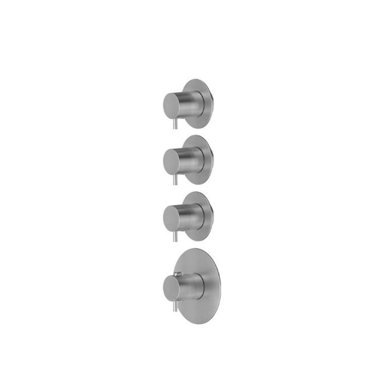 Newform X-Steel 316 Внешняя часть термостатического смесителя на 3 потока с отдельными ручками запорного вентиля, цвет: нержавеющая сталь