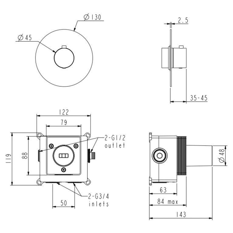 NEMO NM-2360BGM Термостатический смеситель для душа, BRUSH GUN METAL