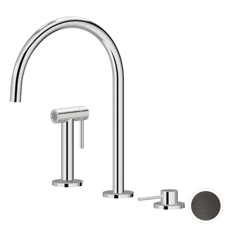 Newform N21 Смеситель для кухни на 3 отв, с ручным душем, излив 222 мм, цвет: PVD Brushed gun metal