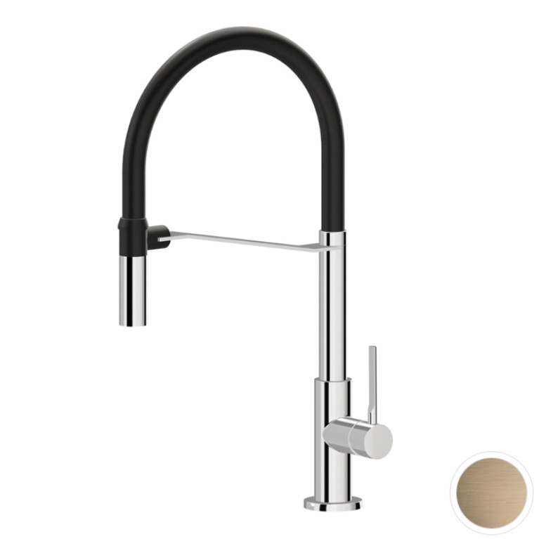 Newform Maki Смеситель для кухни на 1 отв, излив 210 мм, цвет: Brushed p. Gold/Matt black