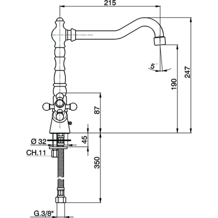 CISAL Кухонные смесители Смеситель двухвентильный на 1 отверстие для кухни,с поворотным изливом 215 мм, цвет хром