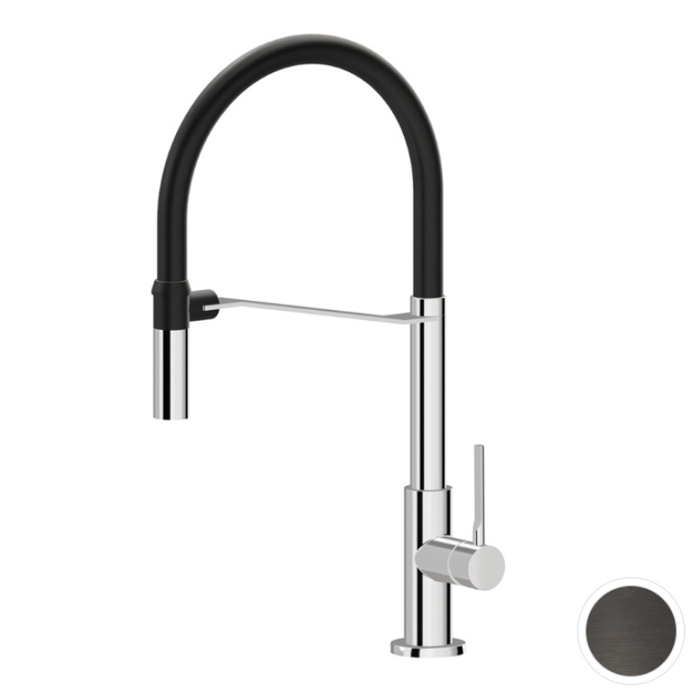 Newform Maki Смеситель для кухни на 1 отв, излив 210 мм, цвет: Brushed gun metal/Matt black