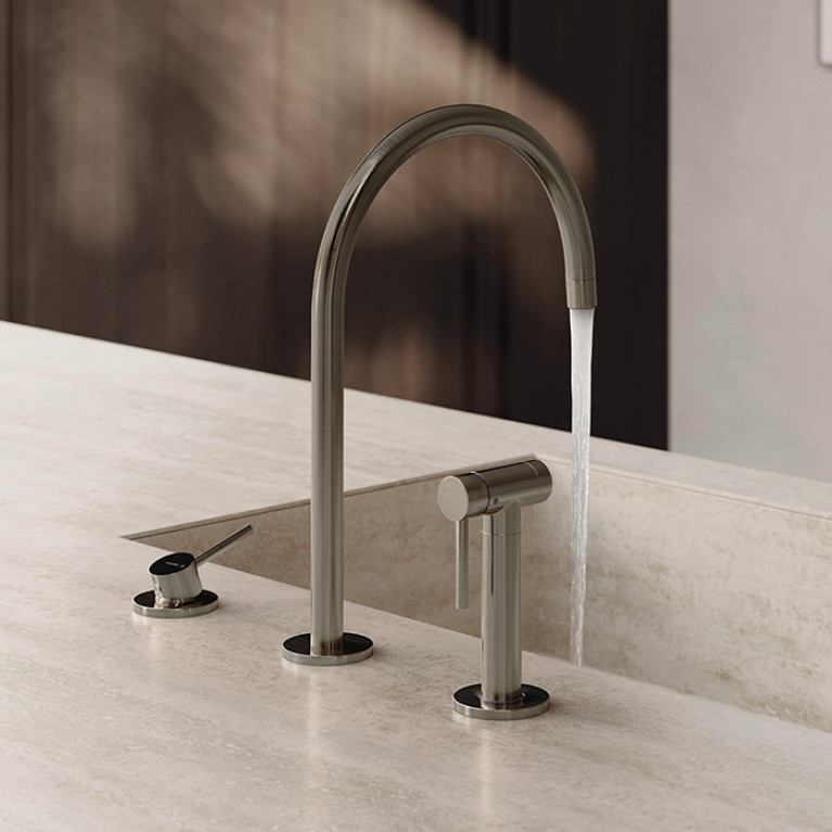 Newform N21 Смеситель для кухни на 3 отв, излив 220 мм, цвет: Brushed nickel