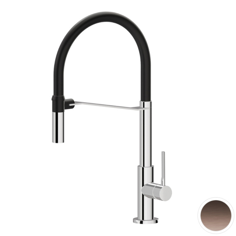 Newform Maki Смеситель для кухни на 1 отв, излив 210 мм, цвет: Brushed c. Bronze/Matt black