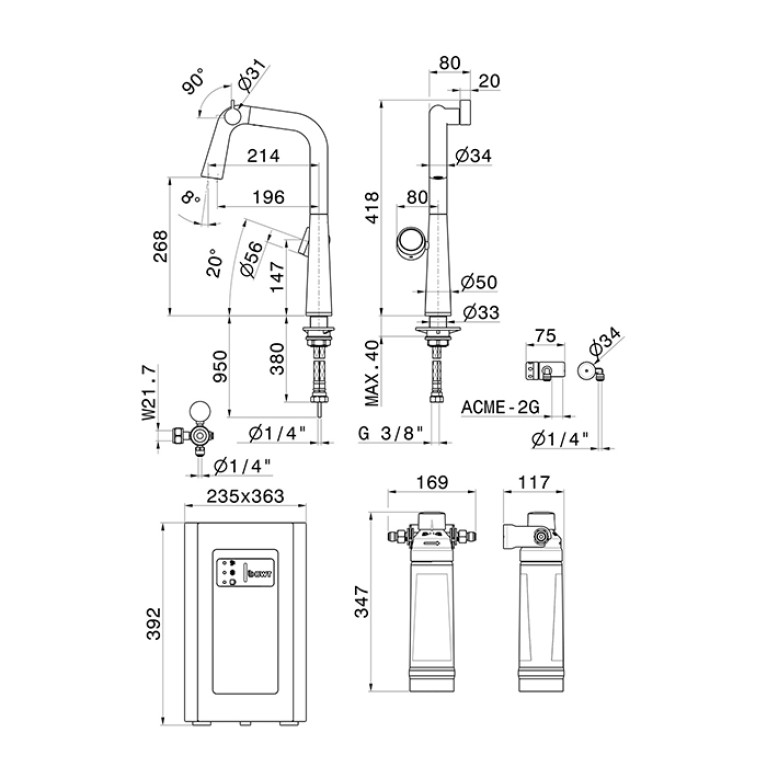 Newform Alkimia Смеситель для кухни, на 1 отв.,  с системой фильтрации, цвет: PVD Br. Stainless Seel