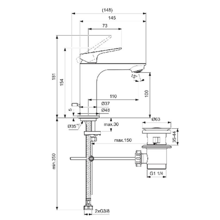 Ideal Standard Ceralife O Смеситель для раковины H100, с донным клапаном, цвет: хром