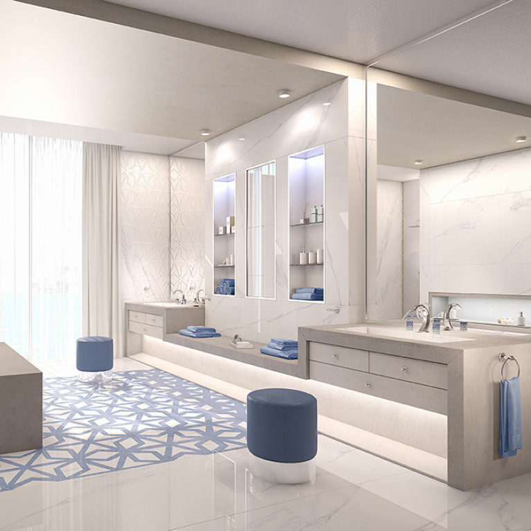 THG NIHAL PORCELAINE BLEUE Смеситель для раковины на 3 отверстия, с донным клапаном, цвет хром