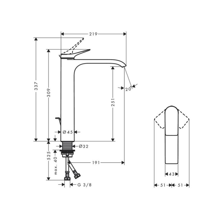 HANSGROHE VIVENIS Смеситель для раковины на 1 отверстие, однорычажный, высокий, цвет черный матовый