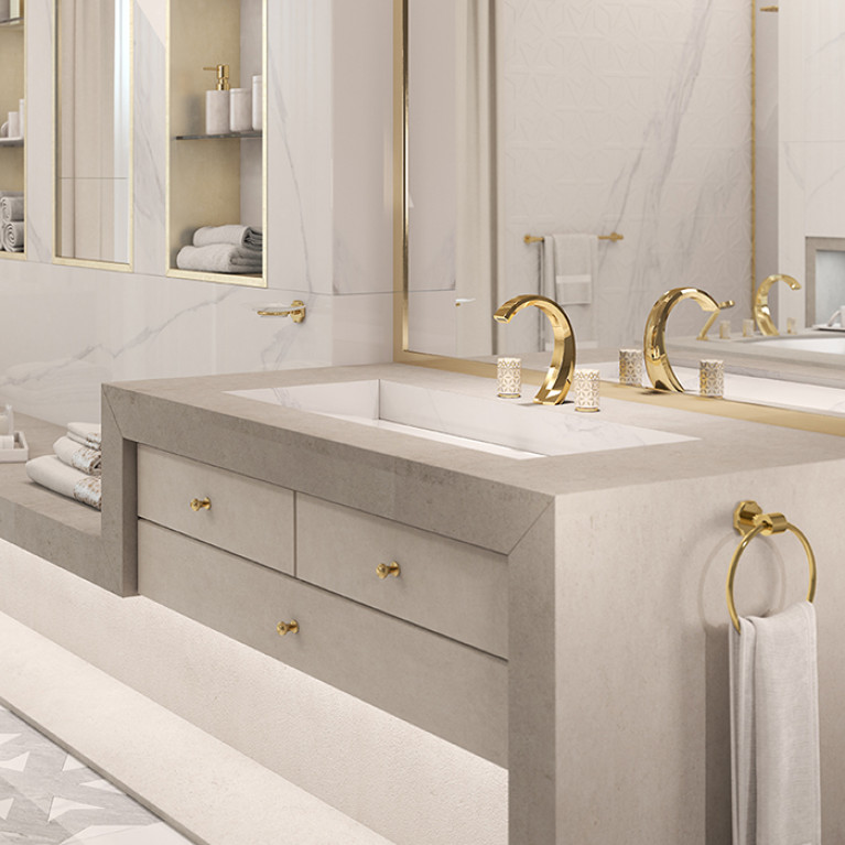 THG NIHAL PORCELAINE IVOIRE Смеситель для раковины на 3 отверстия, с донным клапаном, цвет Soft gold