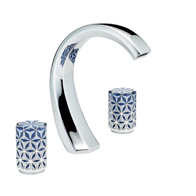 THG NIHAL PORCELAINE BLEUE Смеситель для раковины на 3 отверстия, с донным клапаном, цвет хром