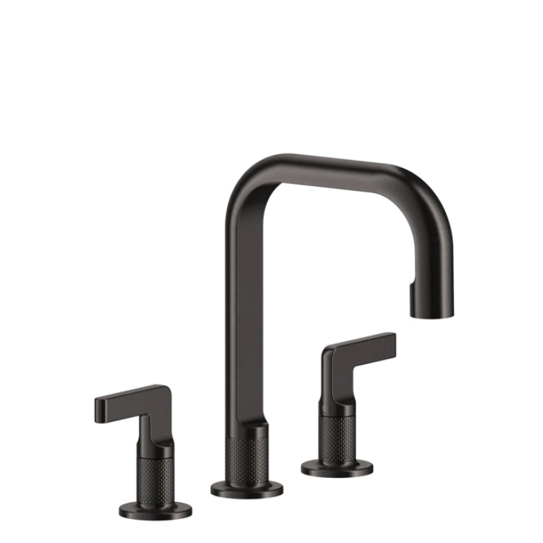 GESSI INCISO Смеситель для раковины на 3 отверстия с донным клапаном, излив 160мм, h=240мм Цвет: brushed black metal pvd