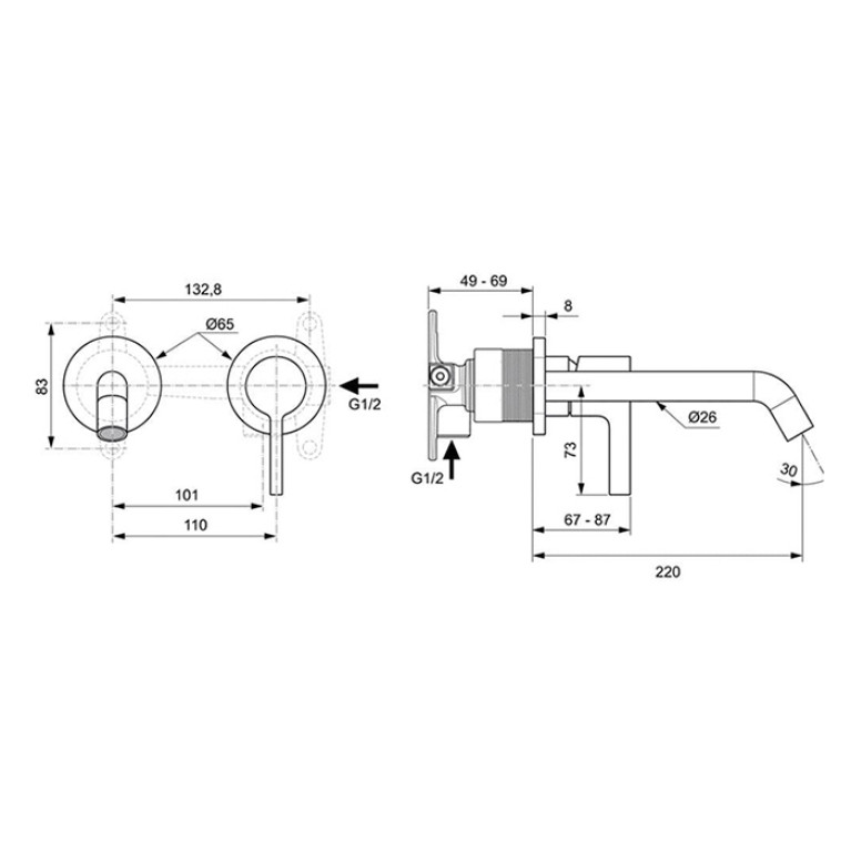 Ideal Standard Joy Смеситель для раковины, встраиваемый, излив: 22.5см, без комплектом №1 A1313NU, цвет: хром