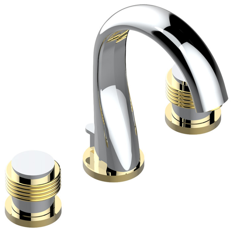 THG DIPLOMATE GROOVED RINGS Смеситель для раковины на 3 отверстия, с донным клапаном, цвет хром/золото
