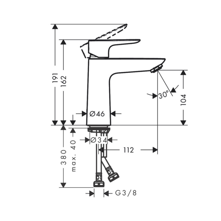 HANSGROHE TALIS E Смеситель для раковины на 1 отверстие, однорычажный, высота до излива 104 мм., цвет шлифованный черный хром