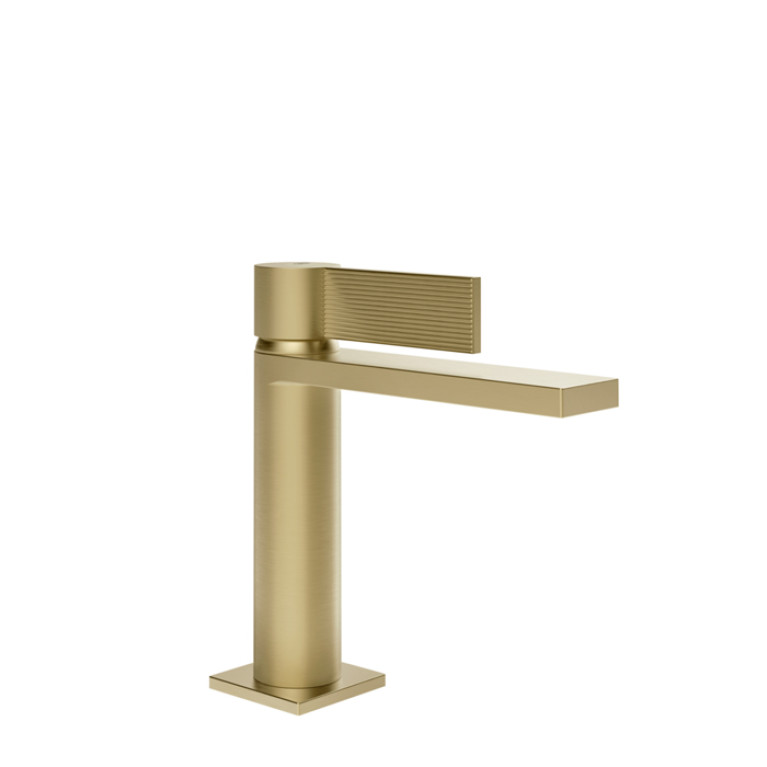 GESSI  INVERSO RIGATO Смеситель для раковины с донным клапаном StopGo и соединительными шлангами, цвет: Brass Brushed PVD