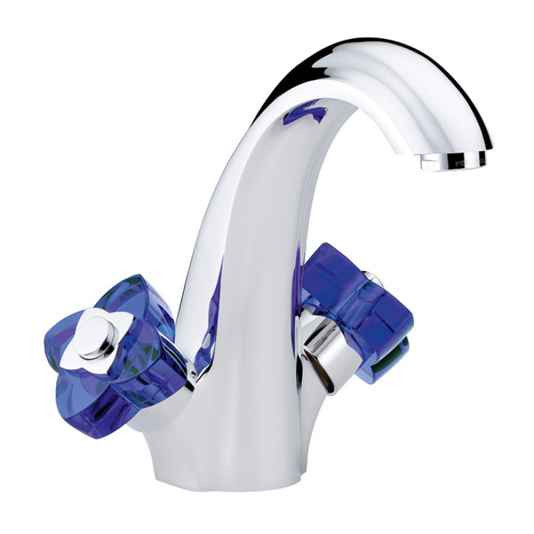 THG PETALE DE CRISTAL BLEU Смеситель для раковины на 1 отверстие, с донным клапаном, цвет хром