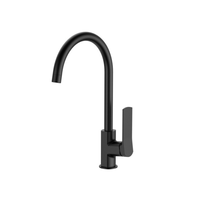 NEMO NM-1331-MB Смеситель для раковины с донным клапаном, поворотный излив MATTE BLACK (ЧЕРНЫЙ МАТ)