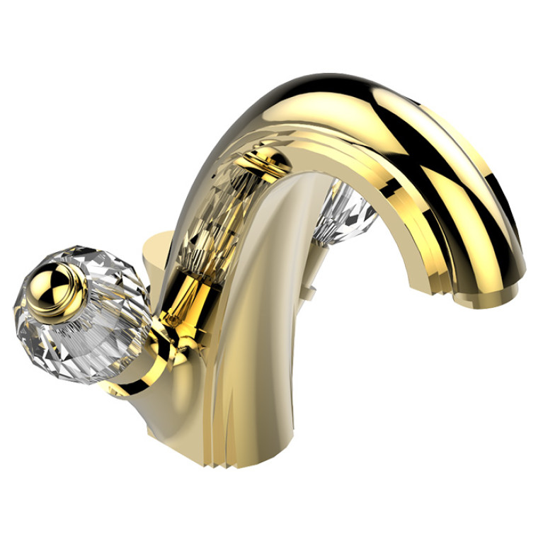 THG MANDARINE CRISTALLIA DIAMANT Смеситель для раковины на 1 отверстие, с донным клапаном, цвет полированное золото