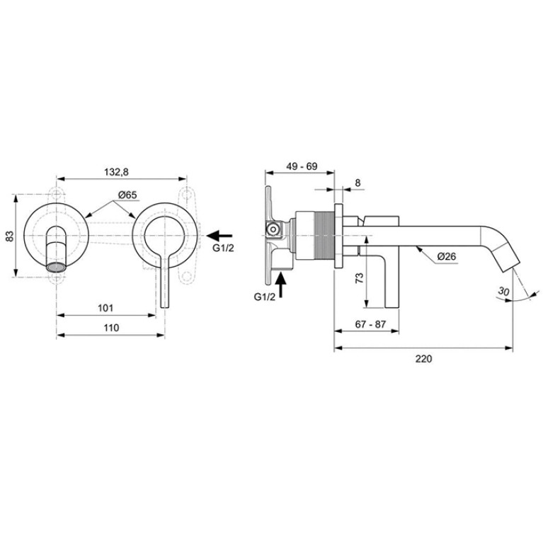 Ideal Standard Joy Cмеситель для раковины, встраиваемый, излив: 22.5см, без комплектом №1 A1313NU, цвет: PVD Silver Storm
