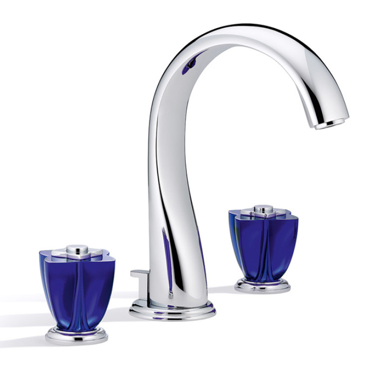 THG PETALE DE CRISTAL BLEU Смеситель для раковины на 3 отверстия, с донным клапаном, цвет хром